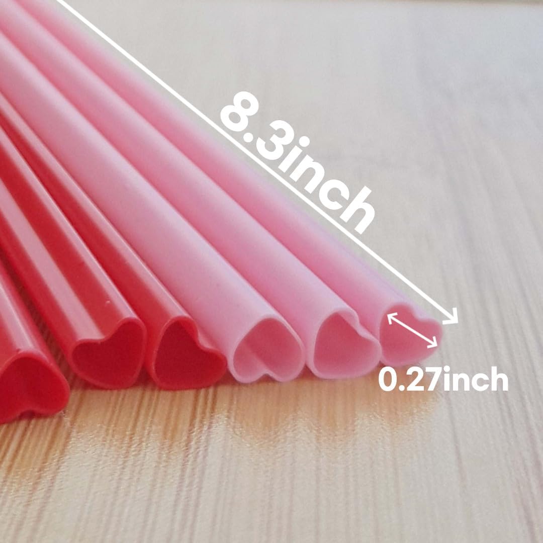 Cute Heart Shaped Pink Straws Disposable Plastic 100 Count
