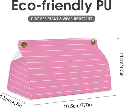 Pink Stripes Geometric Pattern Tissue Box Cover PU Leather Facial Tissue Dispenser Box for Office Car & Bathroom