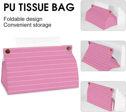 Pink Stripes Geometric Pattern Tissue Box Cover PU Leather Facial Tissue Dispenser Box for Office Car & Bathroom