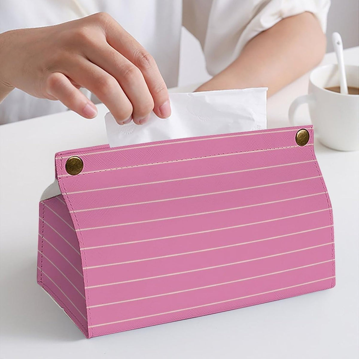 Pink Stripes Geometric Pattern Tissue Box Cover PU Leather Facial Tissue Dispenser Box for Office Car & Bathroom