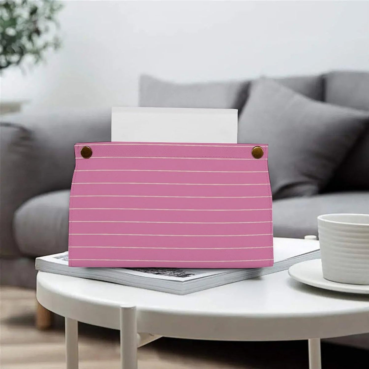 Pink Stripes Geometric Pattern Tissue Box Cover PU Leather Facial Tissue Dispenser Box for Office Car & Bathroom