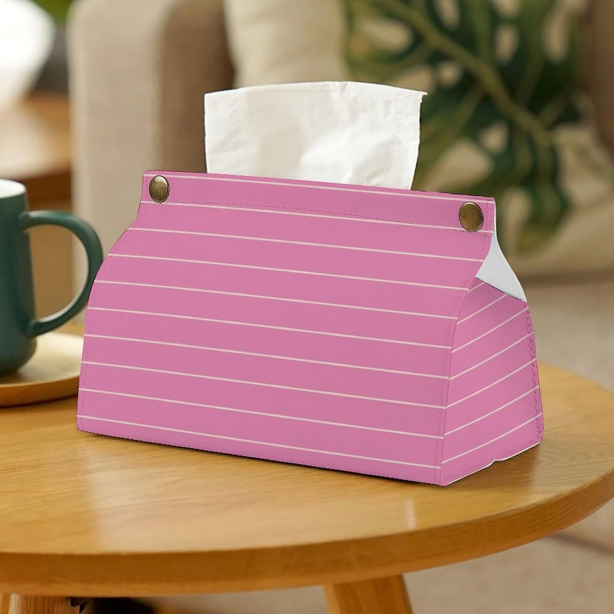 Pink Stripes Geometric Pattern Tissue Box Cover PU Leather Facial Tissue Dispenser Box for Office Car & Bathroom