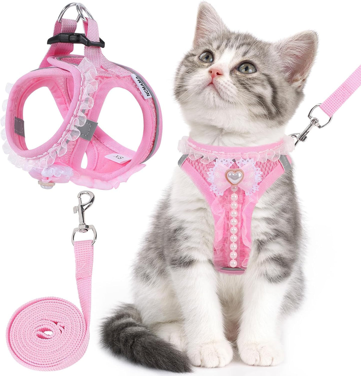 Cat Harness and Leash Set Escape Proof Walk Harness for Cats Pink XS