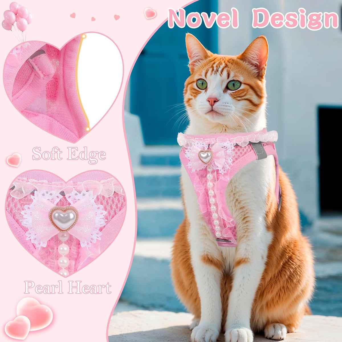 Cat Harness and Leash Set Escape Proof Walk Harness for Cats Pink XS