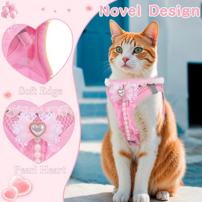 Cat Harness and Leash Set Escape Proof Walk Harness for Cats Pink XS
