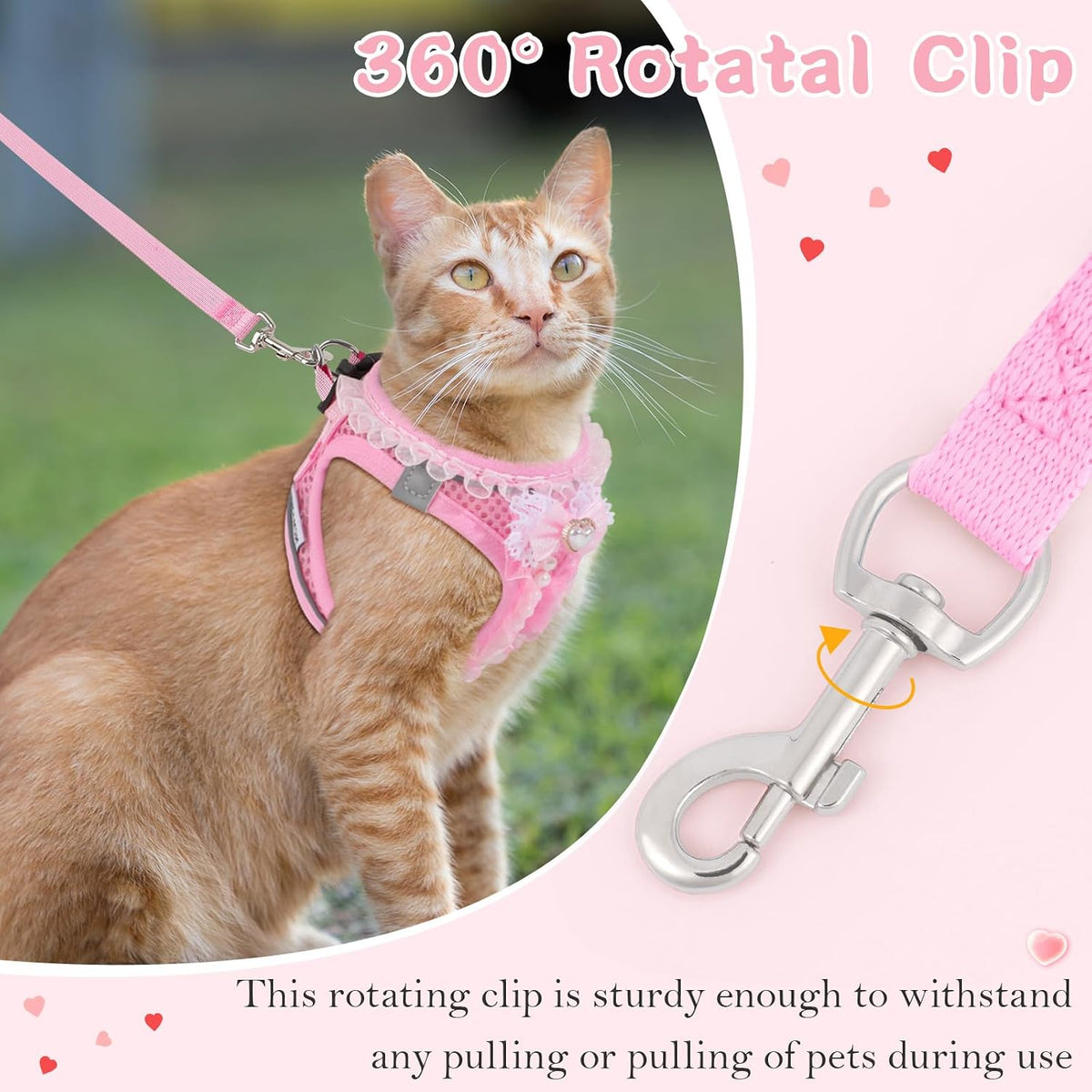 Cat Harness and Leash Set Escape Proof Walk Harness for Cats Pink XS