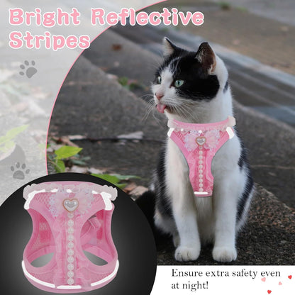 Cat Harness and Leash Set Escape Proof Walk Harness for Cats Pink XS
