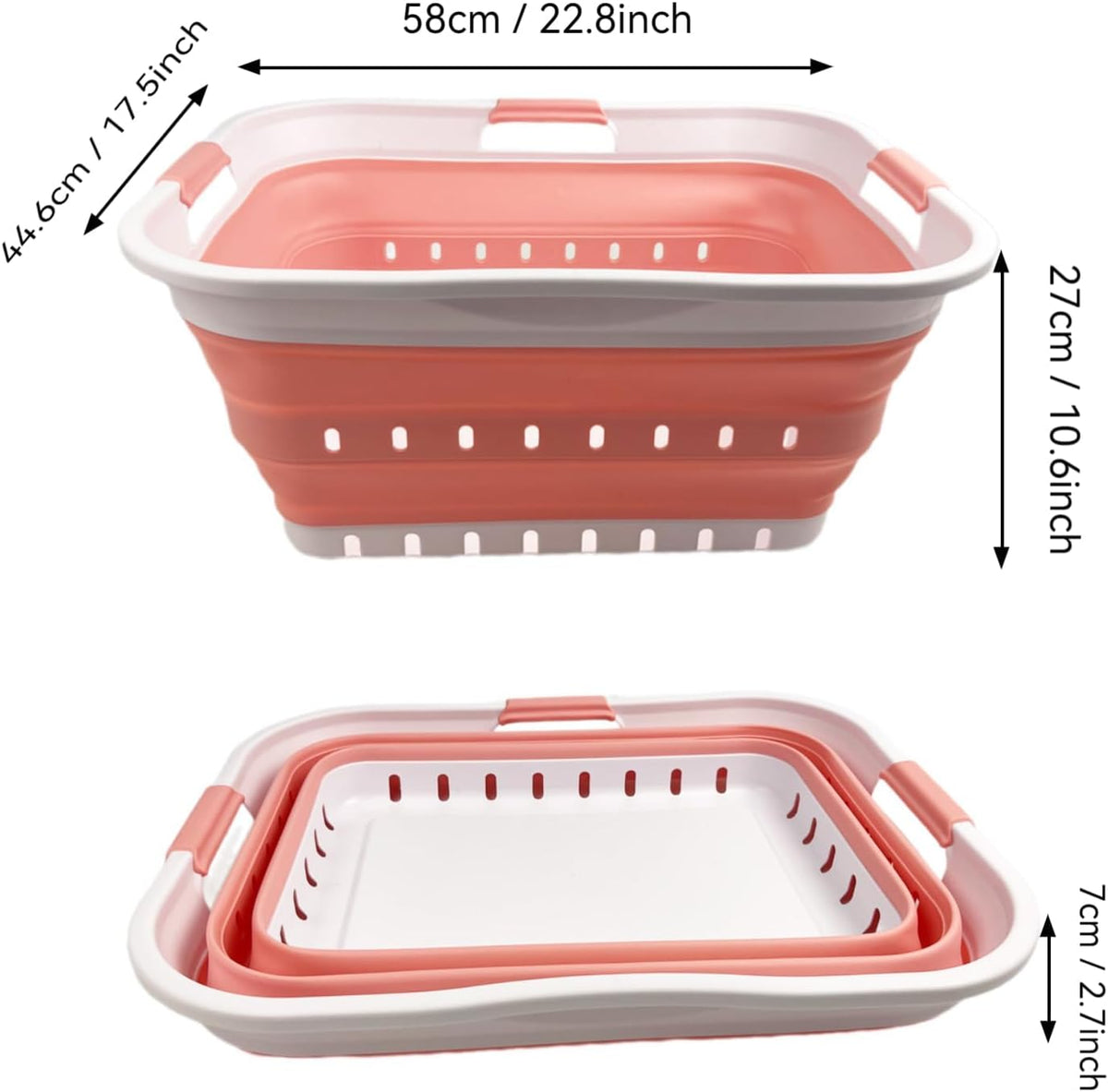42L (11 gallon) Collapsible Plastic Laundry Basket - Foldable Pop Up Storage Container/Organizer - Space Saving Hamper/Basket (1, White/Quartz Pink)