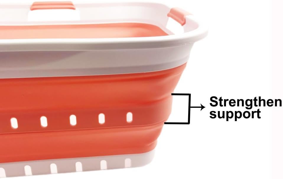 42L (11 gallon) Collapsible Plastic Laundry Basket - Foldable Pop Up Storage Container/Organizer - Space Saving Hamper/Basket (1, White/Quartz Pink)