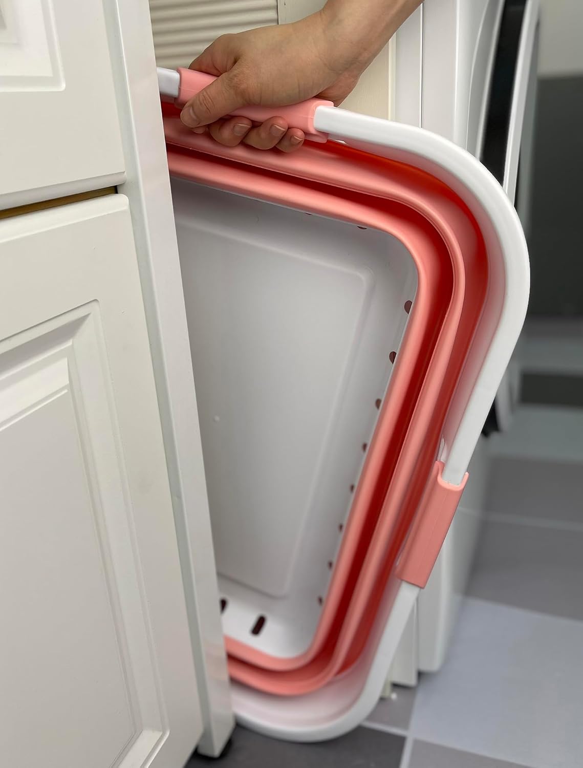 42L (11 gallon) Collapsible Plastic Laundry Basket - Foldable Pop Up Storage Container/Organizer - Space Saving Hamper/Basket (1, White/Quartz Pink)