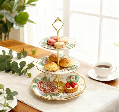 3-Tier 13.5 Inches White and Pink Cupcake Dessert Stands, Cake Snack Scones Crackers Fruit Appetizers Pastry Tiered Platters Serving Tray for Tea Party, Bridal Shower, Wedding Catered Event - Flowers