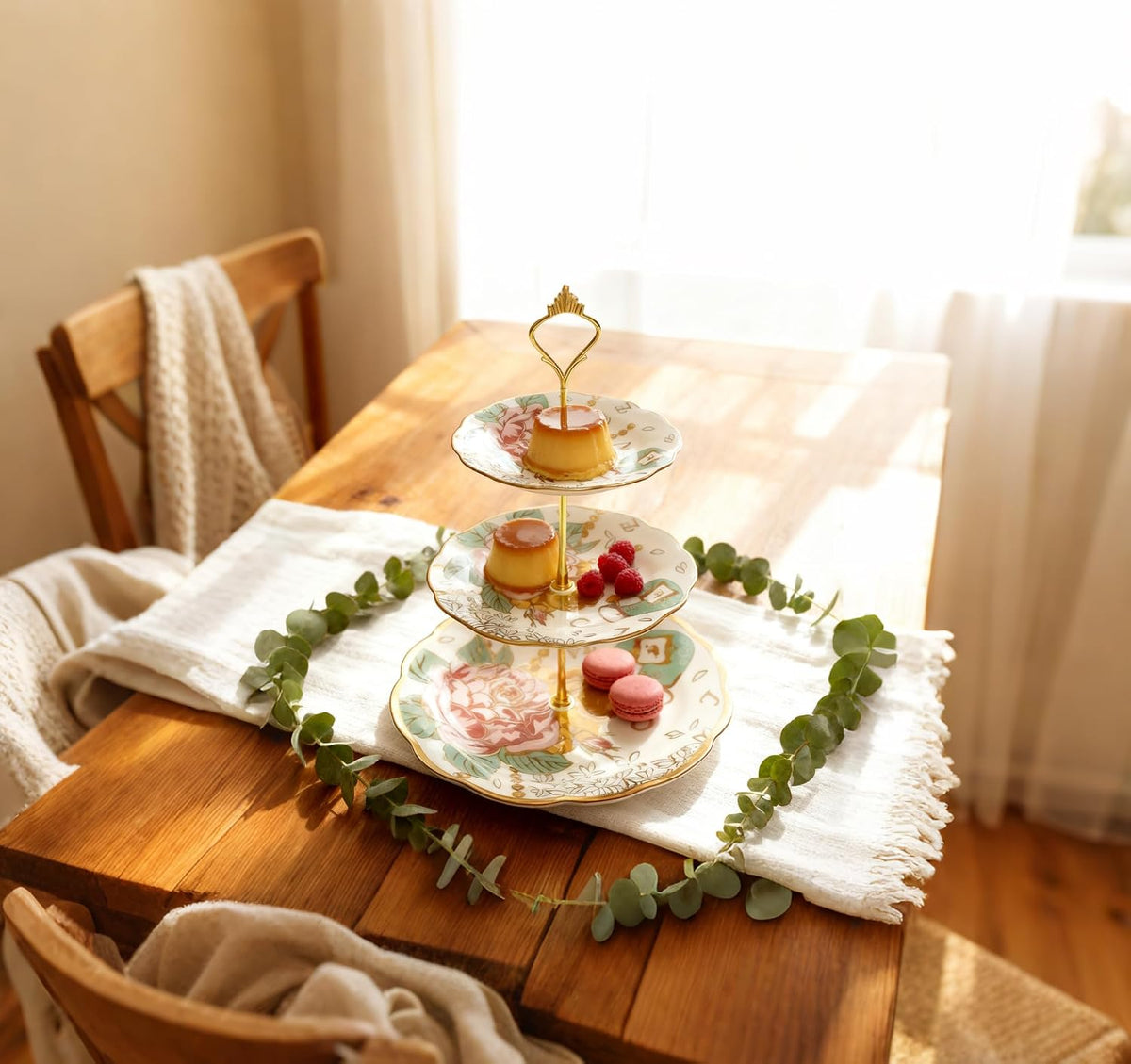 3-Tier 13.5 Inches White and Pink Cupcake Dessert Stands, Cake Snack Scones Crackers Fruit Appetizers Pastry Tiered Platters Serving Tray for Tea Party, Bridal Shower, Wedding Catered Event - Flowers