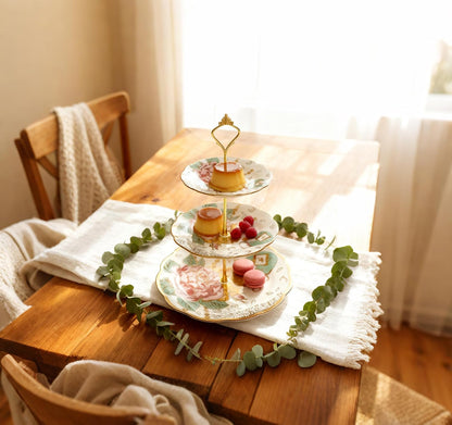 3-Tier 13.5 Inches White and Pink Cupcake Dessert Stands, Cake Snack Scones Crackers Fruit Appetizers Pastry Tiered Platters Serving Tray for Tea Party, Bridal Shower, Wedding Catered Event - Flowers