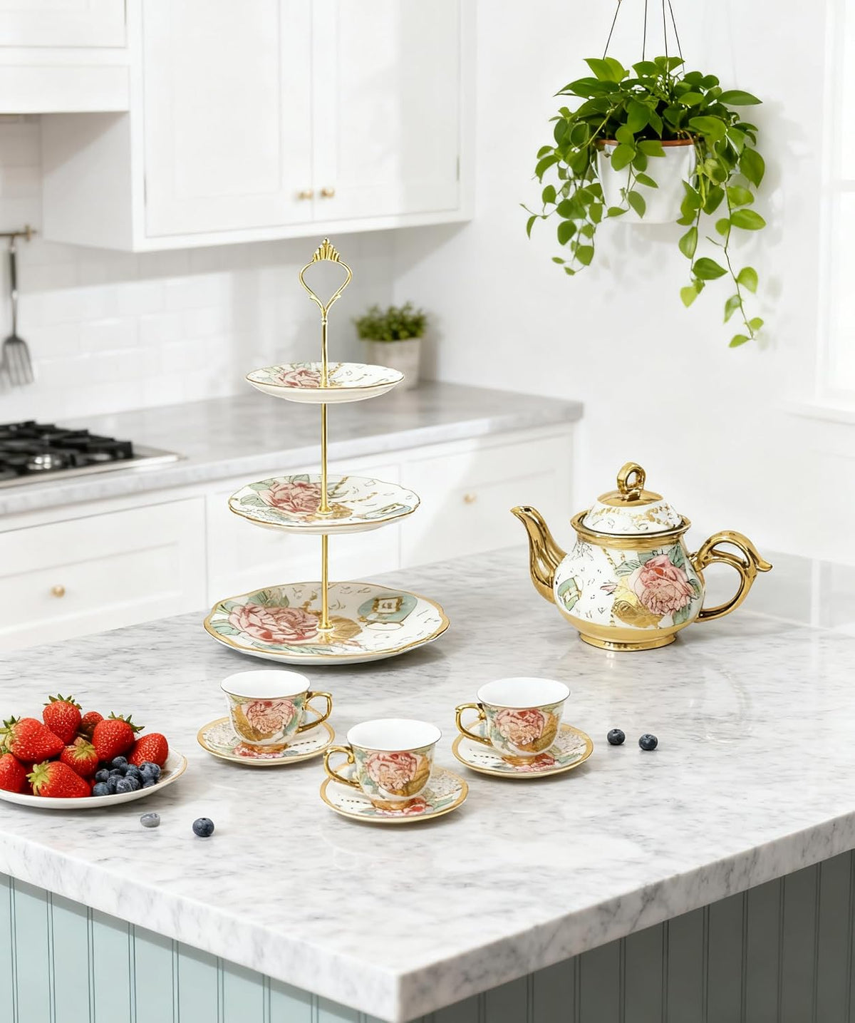 3-Tier 13.5 Inches White and Pink Cupcake Dessert Stands, Cake Snack Scones Crackers Fruit Appetizers Pastry Tiered Platters Serving Tray for Tea Party, Bridal Shower, Wedding Catered Event - Flowers