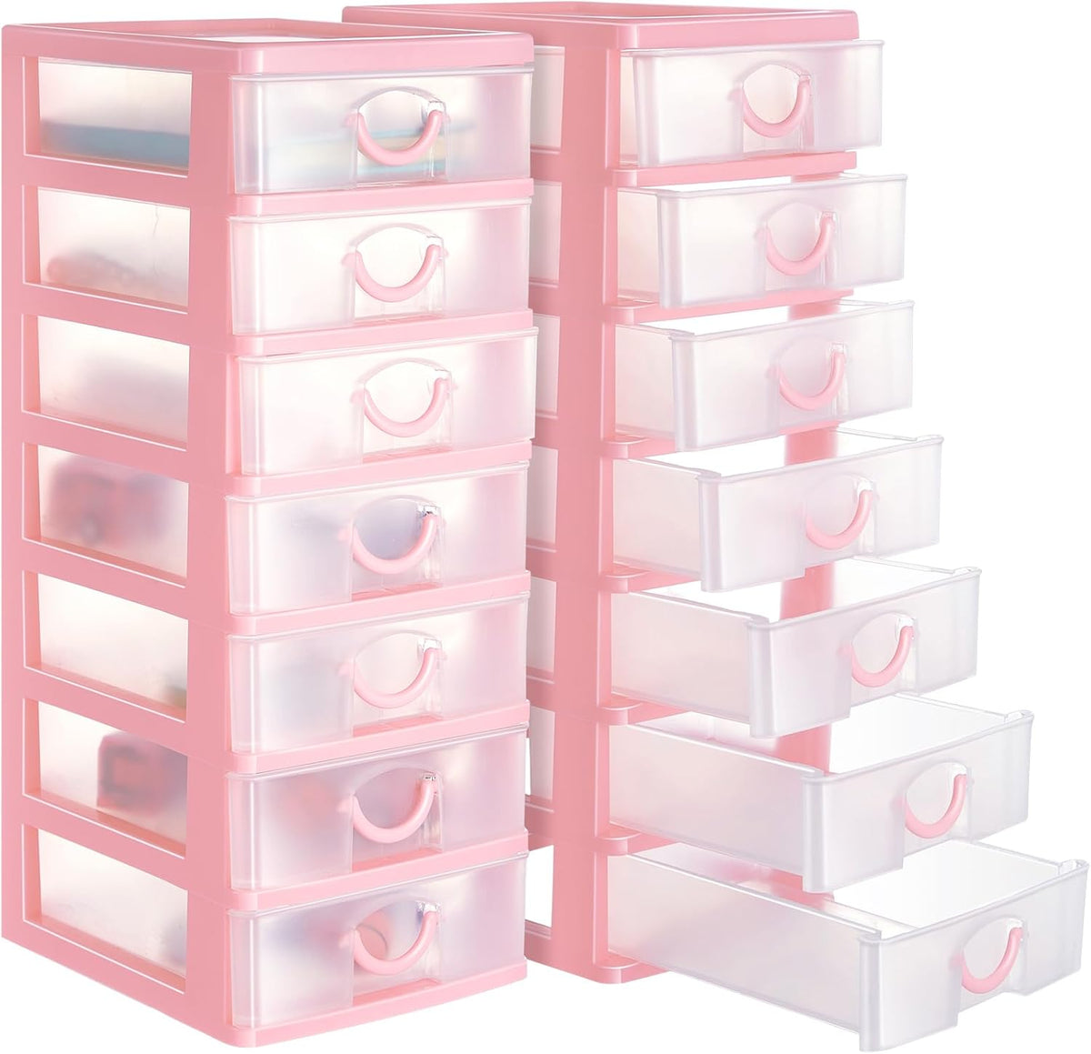 2 Pcs Small Parts Organizer Drawers Stackable 7-drawer Box, Pink