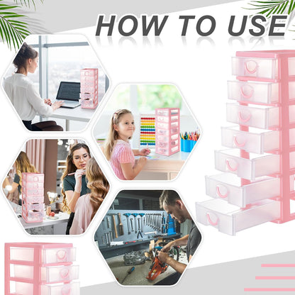 2 Pcs Small Parts Organizer Drawers Stackable 7-drawer Box, Pink