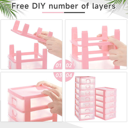 2 Pcs Small Parts Organizer Drawers Stackable 7-drawer Box, Pink