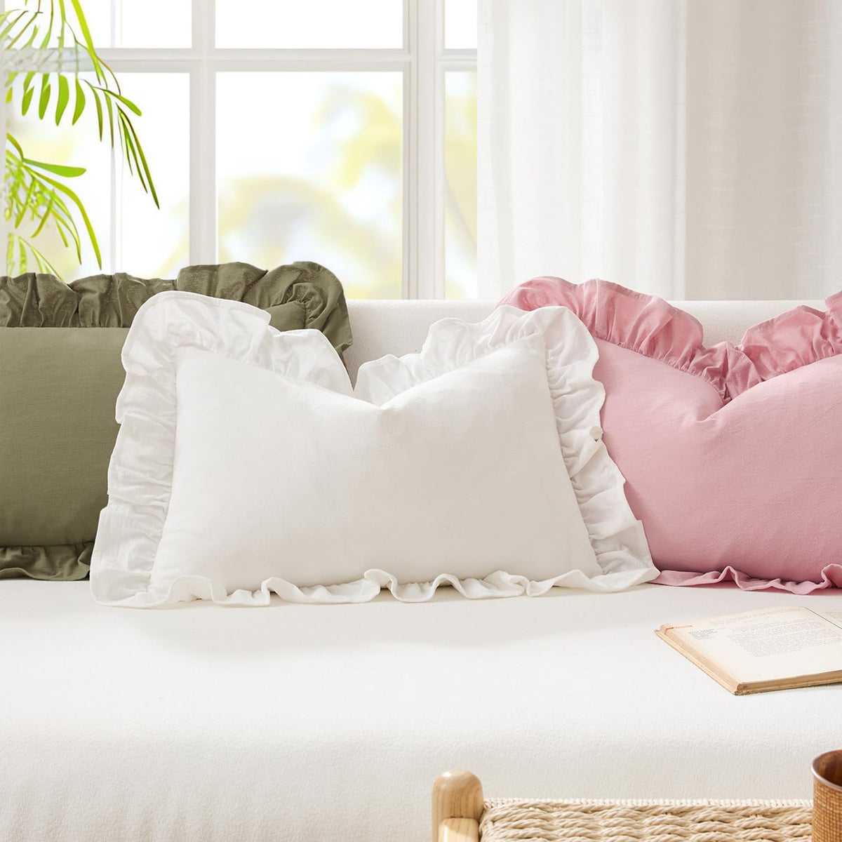 100% Cotton Ruffles 12x20 Inch Lumbar Pillow Cover 1 Pack, Pink