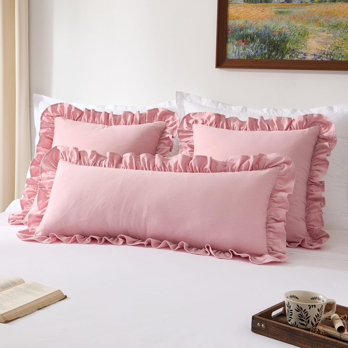 100% Cotton Ruffles 12x20 Inch Lumbar Pillow Cover 1 Pack, Pink