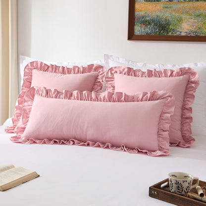 100% Cotton Ruffles 12x20 Inch Lumbar Pillow Cover 1 Pack, Pink