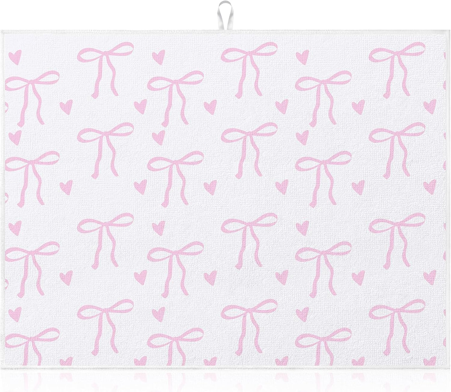 Pink Bow Dish Drying Mat 18" x 24" Coquette Microfiber Drying Mats Preppy Extra Large Absorbent Reusable Kitchen Counter Draining Mat for Kitchen Coffee Bar Decor