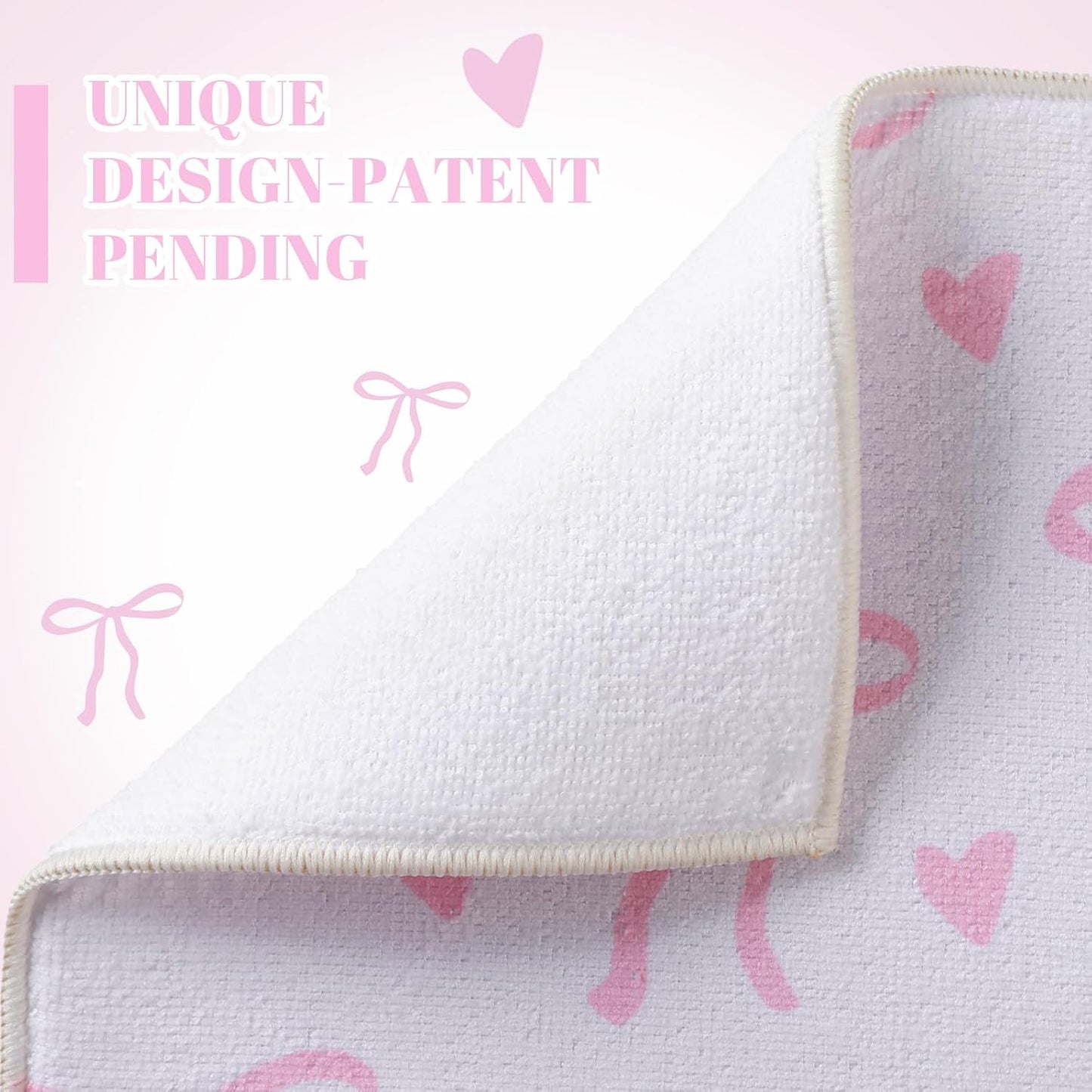 Pink Bow Dish Drying Mat 18" x 24" Coquette Microfiber Drying Mats Preppy Extra Large Absorbent Reusable Kitchen Counter Draining Mat for Kitchen Coffee Bar Decor