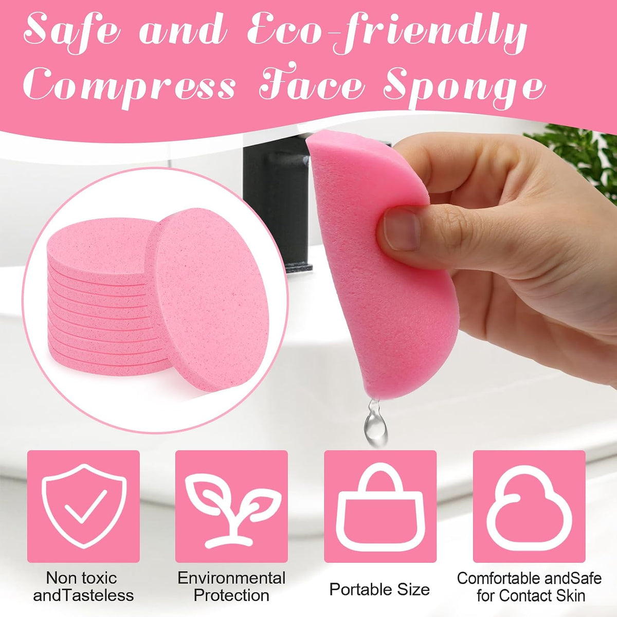 Luxiv 120 Pcs Pink Compressed Facial Sponges, Cleansing Estheticians Sponge