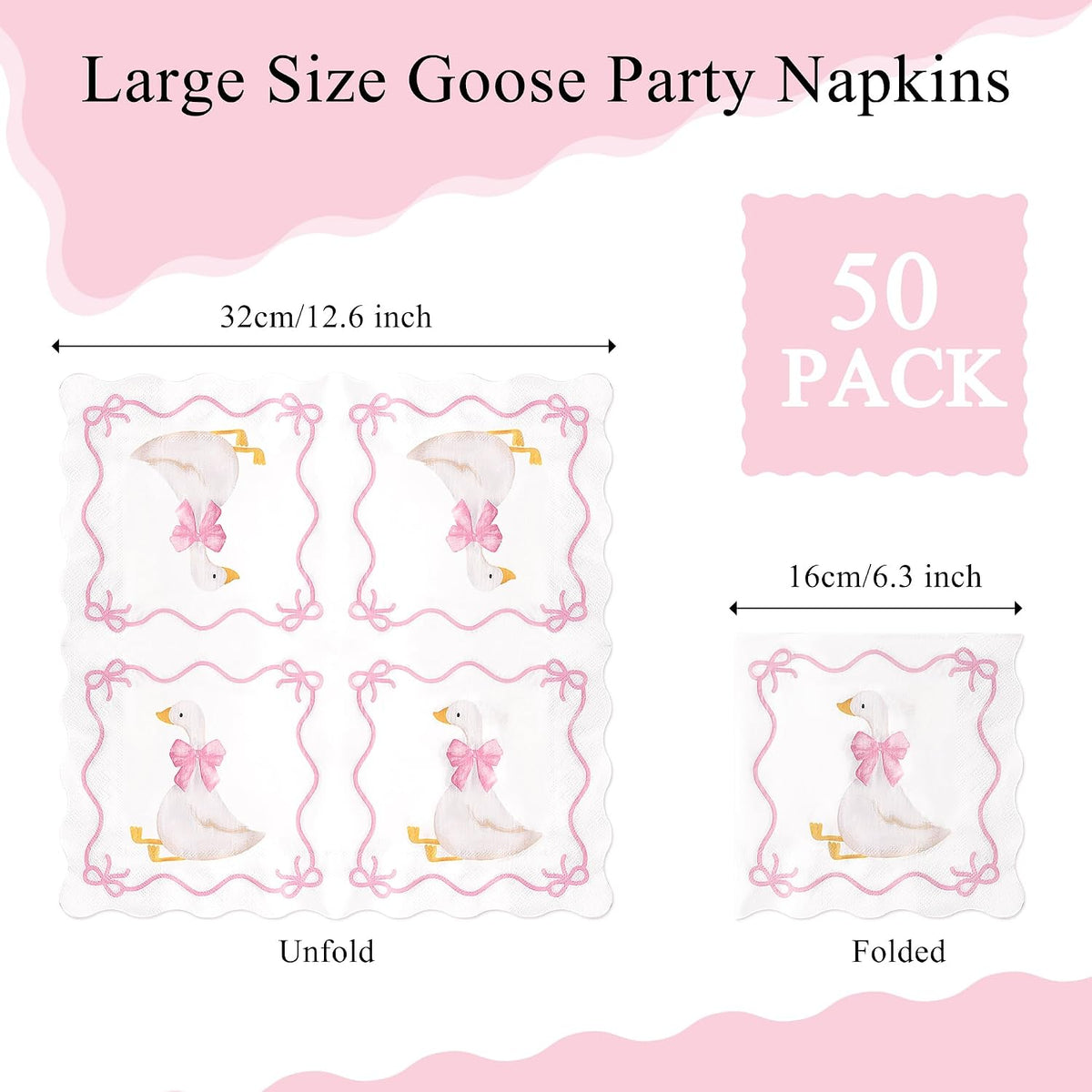 One Silly Goose Paper Napkins, 50 Pcs, 3-Ply, Pink