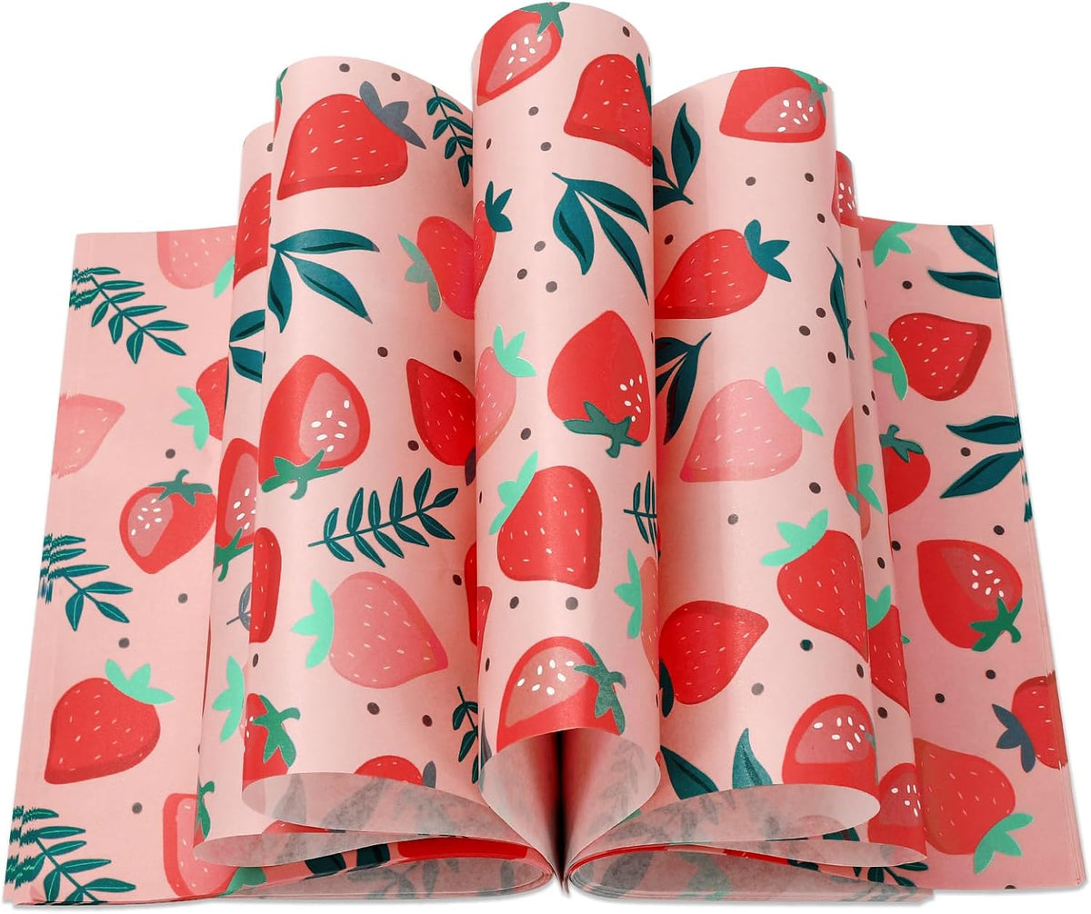 150 Pcs Strawberry Wax Paper Pink Deli Paper Sweet Fruit Sandwich Wrap Tissue Waterproof Oil-Proof Picnic Liners for Party Kitchen Supplies