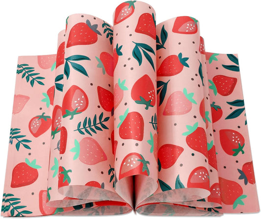 150 Pcs Strawberry Wax Paper Pink Deli Paper Sweet Fruit Sandwich Wrap Tissue Waterproof Oil-Proof Picnic Liners for Party Kitchen Supplies