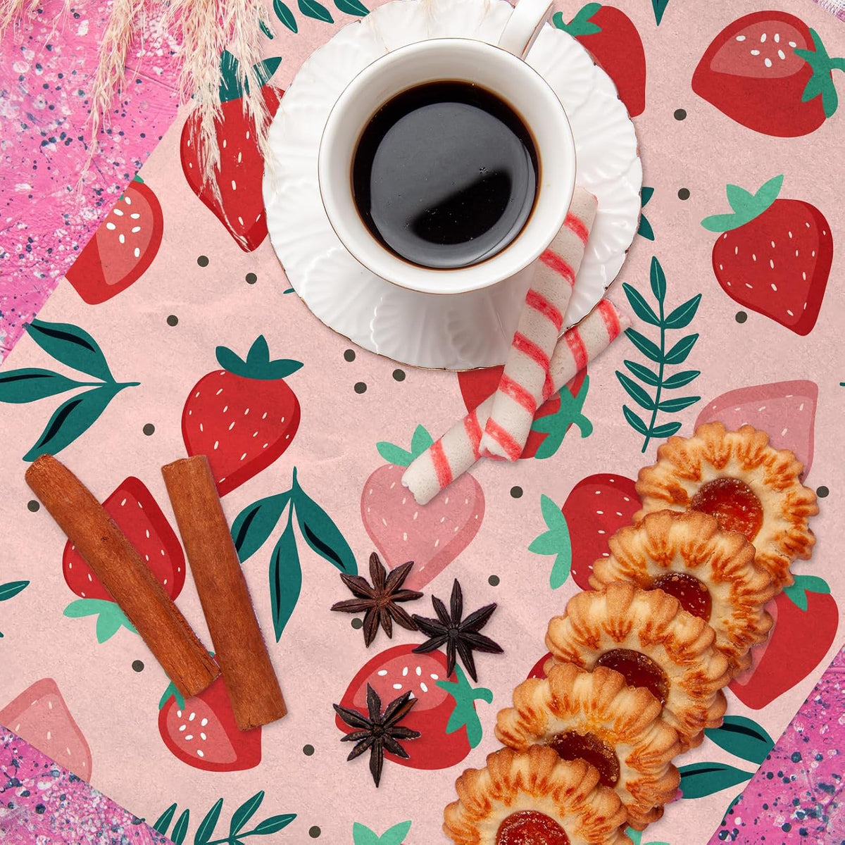 150 Pcs Strawberry Wax Paper Pink Deli Paper Sweet Fruit Sandwich Wrap Tissue Waterproof Oil-Proof Picnic Liners for Party Kitchen Supplies