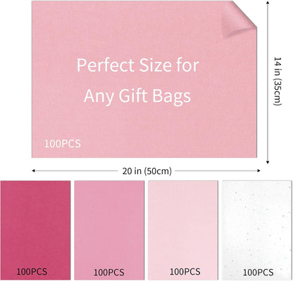 500 Sheets Pink Tissue Paper Bulk, 5 Colors Tissue Paper for Gift Bags Gift Wrap Supplies Bulk for Crafts Party Decorations Art Projects, 20x14 Inch