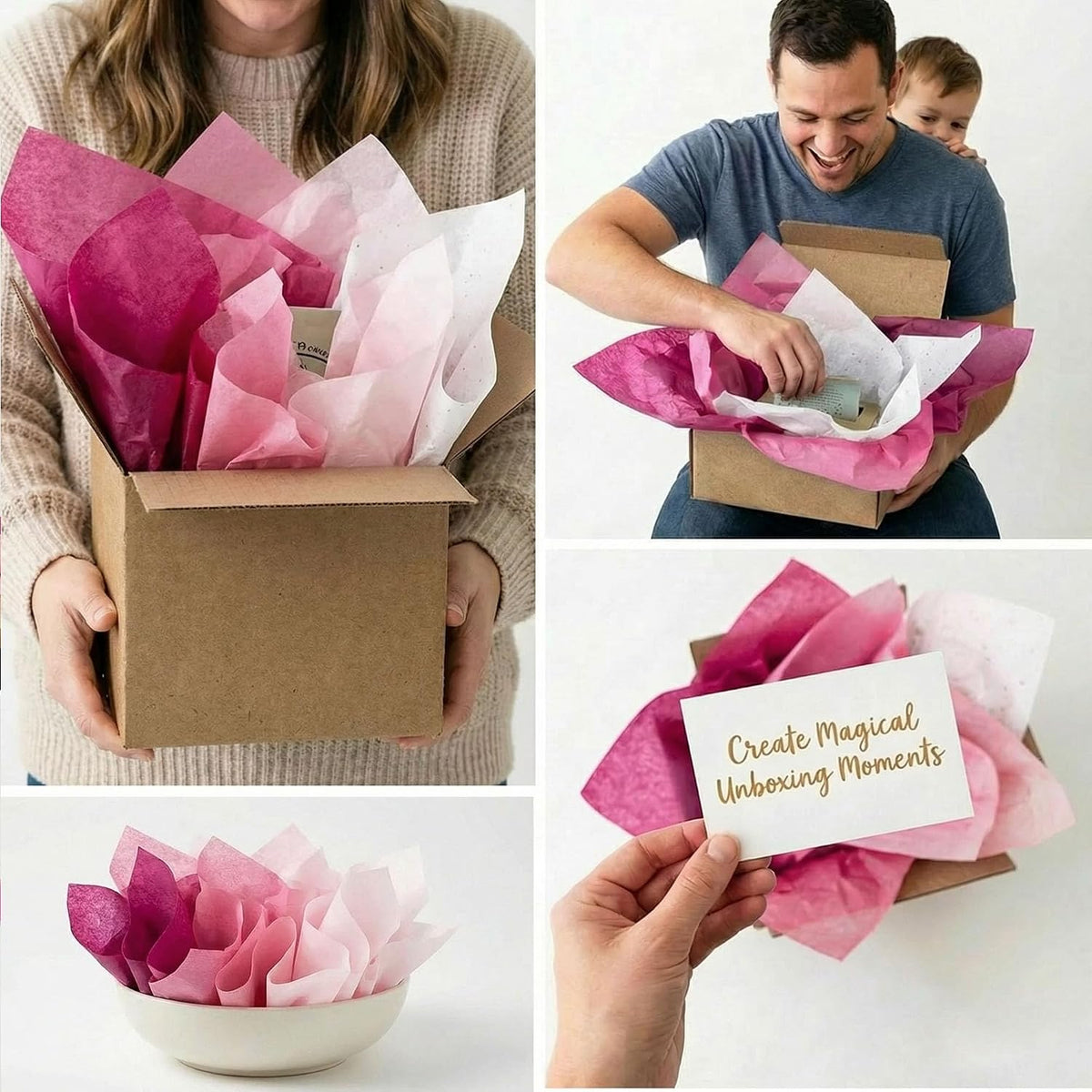 500 Sheets Pink Tissue Paper Bulk, 5 Colors Tissue Paper for Gift Bags Gift Wrap Supplies Bulk for Crafts Party Decorations Art Projects, 20x14 Inch
