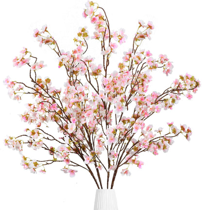Artificial Cherry Blossom Flowers 4 Pcs Faux Cherry Blossom Stems Faux Silk Cherry Blossom Branches 41’’ Fake Flowers Long Stems for Vase Arrangements Home Wedding Table Decor (Pink)