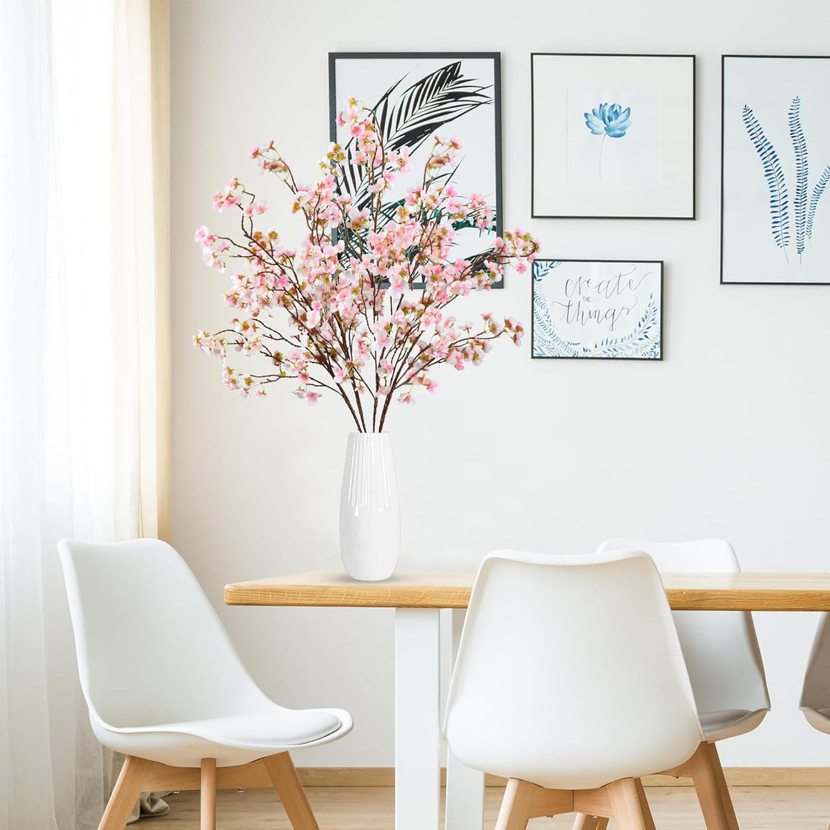 Artificial Cherry Blossom Flowers 4 Pcs Faux Cherry Blossom Stems Faux Silk Cherry Blossom Branches 41’’ Fake Flowers Long Stems for Vase Arrangements Home Wedding Table Decor (Pink)