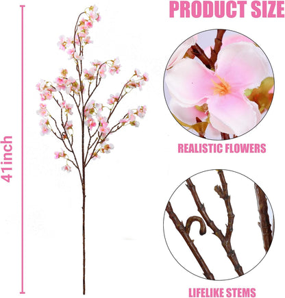 Artificial Cherry Blossom Flowers 4 Pcs Faux Cherry Blossom Stems Faux Silk Cherry Blossom Branches 41’’ Fake Flowers Long Stems for Vase Arrangements Home Wedding Table Decor (Pink)