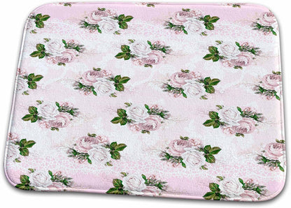 Dish Drying Mat - Pretty Light Pink Floral and Image Of White Lace Pattern Patterns