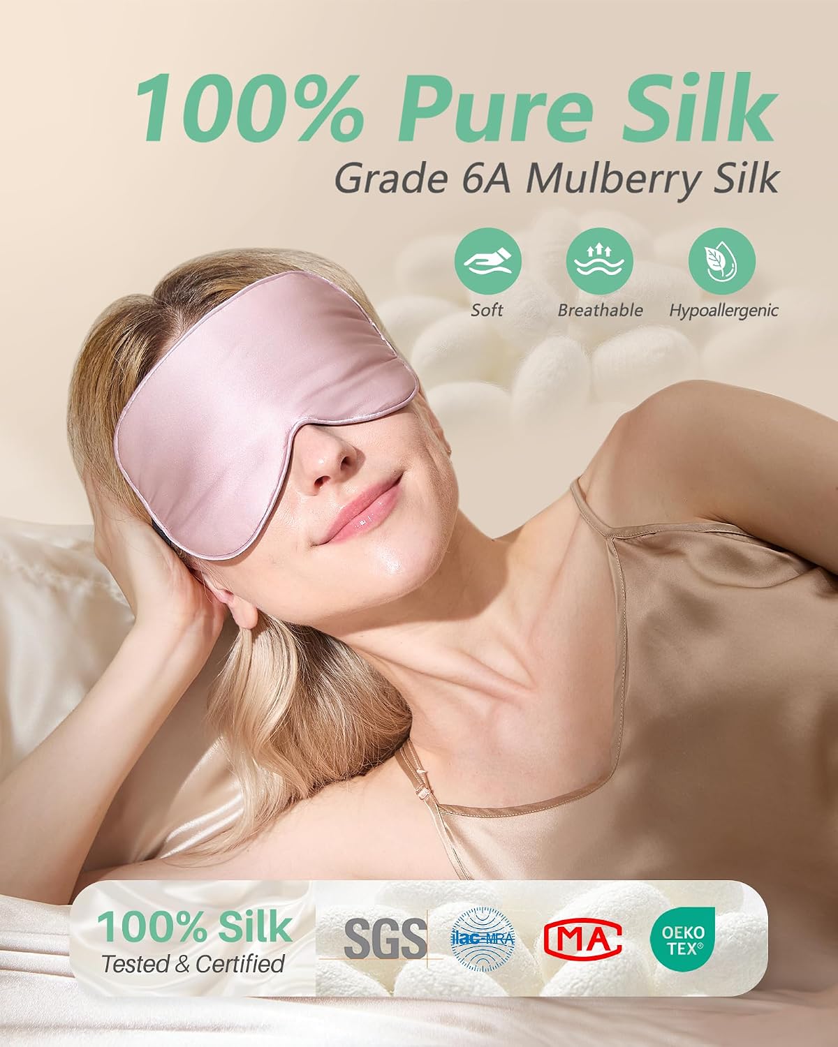 100% Mulberry Silk Sleep Mask, Light Blocking Eye Masks (2 Packs)