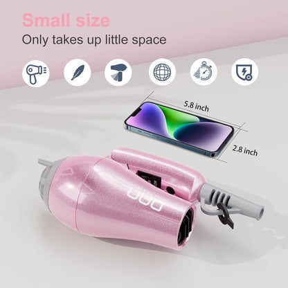 Hair Styling Set, Including Travel Hair Dryer, Mini Flat Iron, and Travel Curling Iron with European Plug, Dual Voltage, Portable Storage Bag, Pink