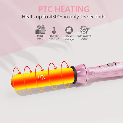 Hair Styling Set, Including Travel Hair Dryer, Mini Flat Iron, and Travel Curling Iron with European Plug, Dual Voltage, Portable Storage Bag, Pink