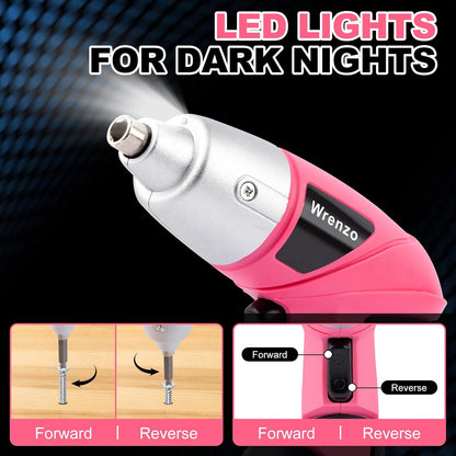 Electric Screwdriver 116pc 3.6V Pink USB Small Power Screwdriver Set. Cordless & Rechargeable with Driver Bit Set