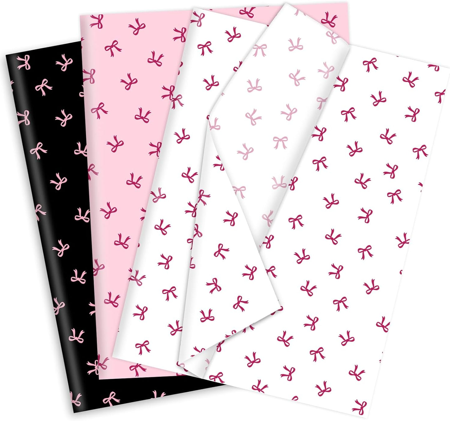 90 Sheets Bow Tissue Paper Pink White Black Coquette Cute Bowknot Art Tissue Wrapping Paper for Girl Birthday Bachelorette Bridal Shower Party DIY Craft Gift Packing, 14 x 20 Inch