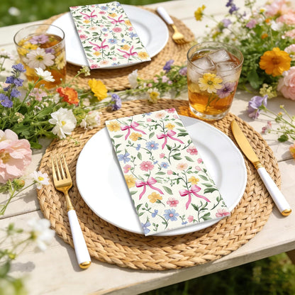 50Pcs Wildflower Guest Napkins Pink Bow Flower Disposable Hand Towels Colorful Floral Napkins for Birthday Wedding Bridal Shower Bathroom Kitchen