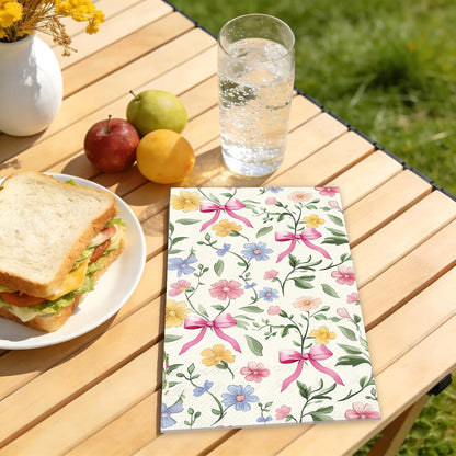 50Pcs Wildflower Guest Napkins Pink Bow Flower Disposable Hand Towels Colorful Floral Napkins for Birthday Wedding Bridal Shower Bathroom Kitchen