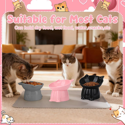 3 Pcs Elevated Cat Bowls 15°Raised Cat Food Bowl with Silicone Mat Grey