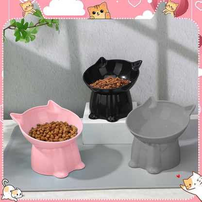 3 Pcs Elevated Cat Bowls 15°Raised Cat Food Bowl with Silicone Mat Grey