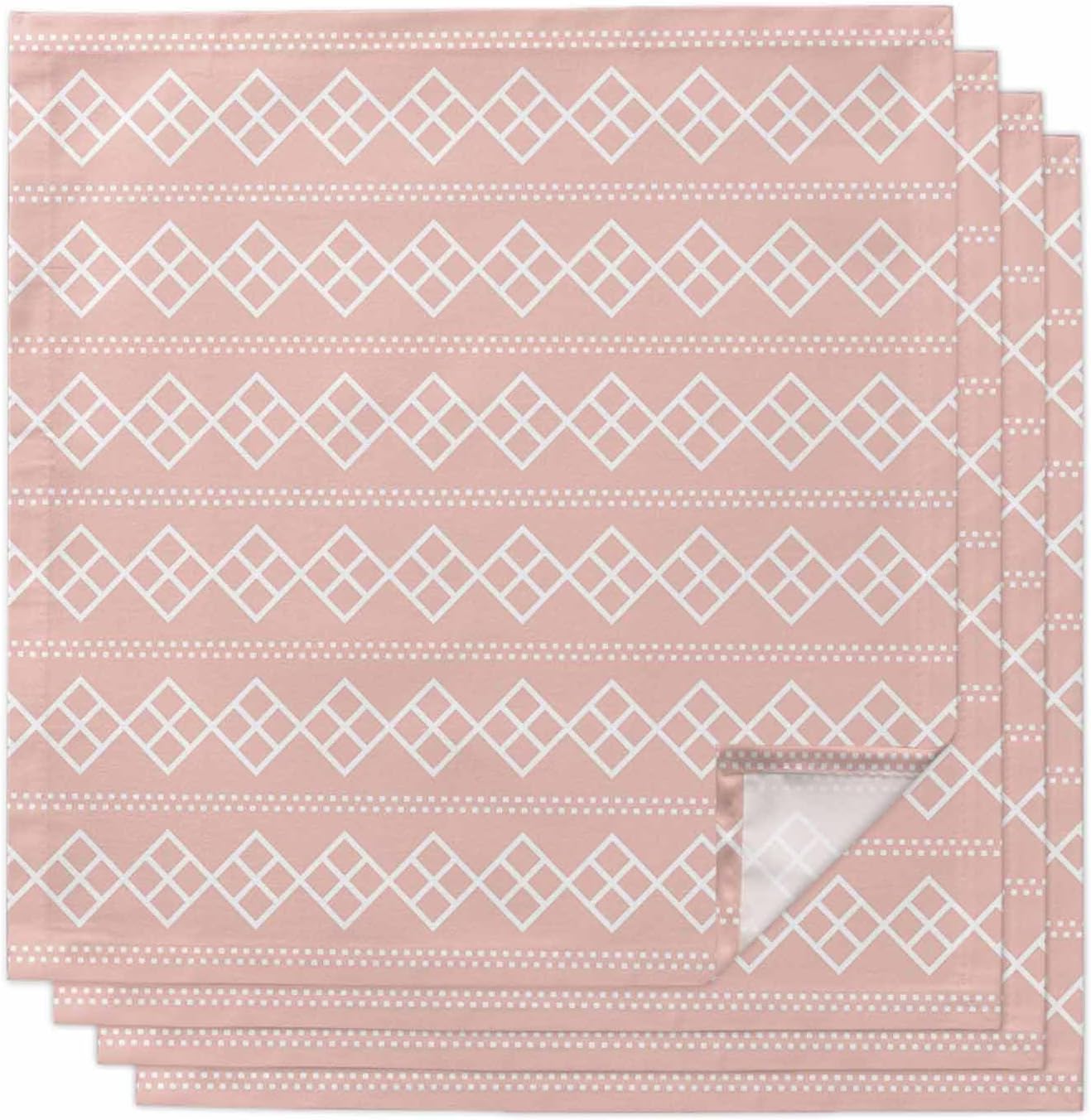 Cloth Napkins Set of 4, Geometric White Dot Square on Pink Dinner Napkins Soft Absorbent Table Napkin for Home Cocktail Party Wedding, Abstract Modern Checkered