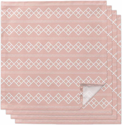 Cloth Napkins Set of 4, Geometric White Dot Square on Pink Dinner Napkins Soft Absorbent Table Napkin for Home Cocktail Party Wedding, Abstract Modern Checkered