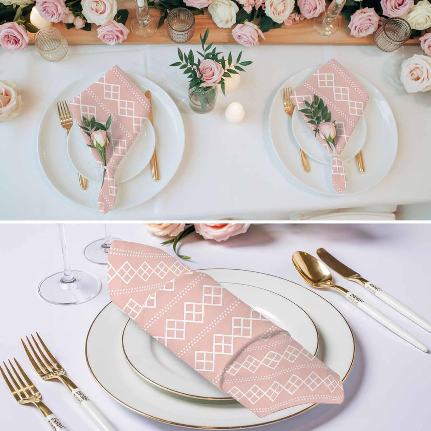 Cloth Napkins Set of 4, Geometric White Dot Square on Pink Dinner Napkins Soft Absorbent Table Napkin for Home Cocktail Party Wedding, Abstract Modern Checkered