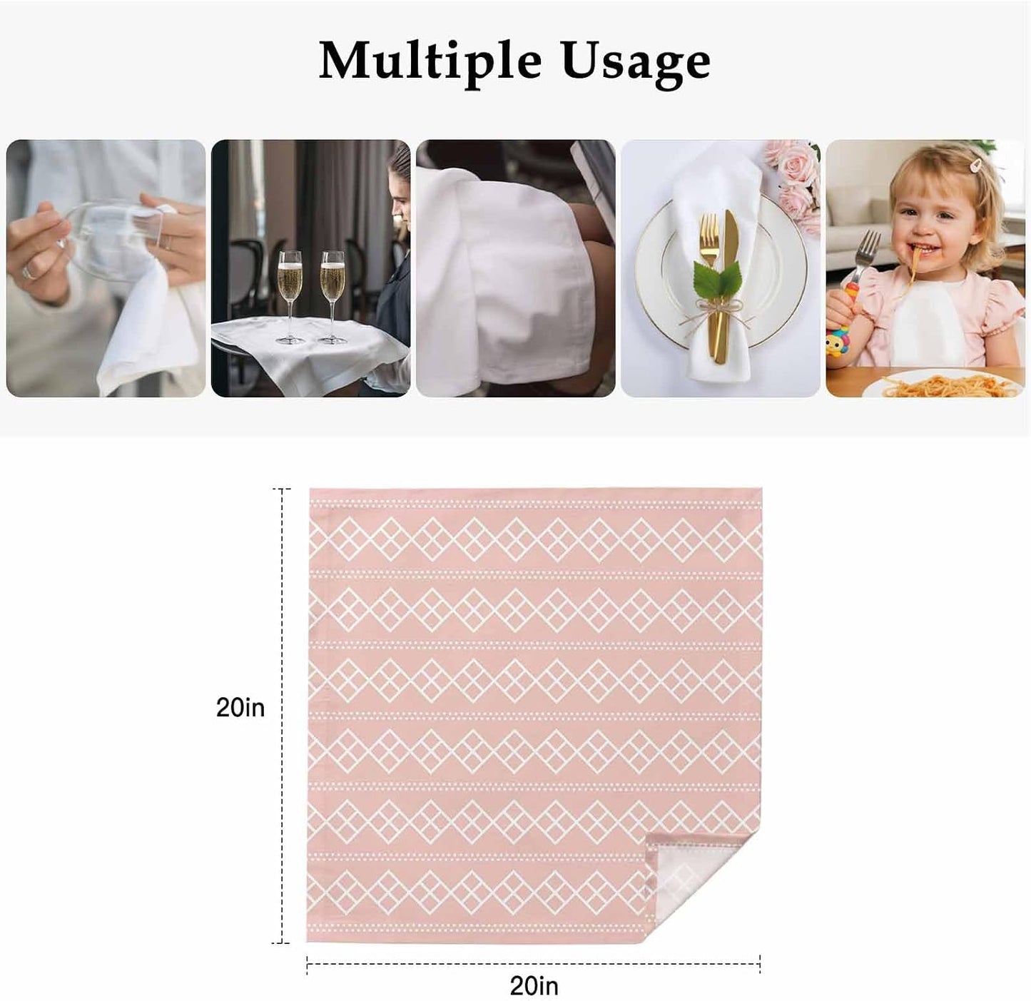 Cloth Napkins Set of 4, Geometric White Dot Square on Pink Dinner Napkins Soft Absorbent Table Napkin for Home Cocktail Party Wedding, Abstract Modern Checkered